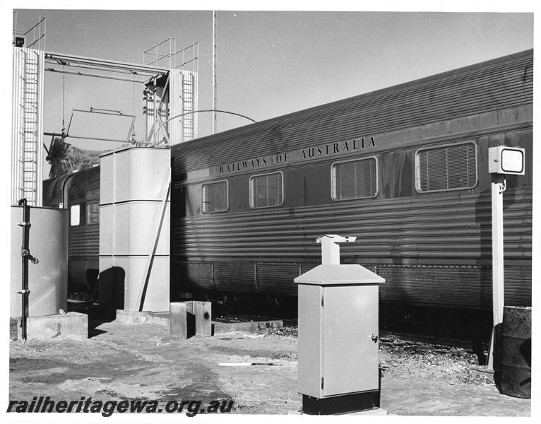P00266
Indian Pacific carriage going through the coach Washing Plant, Forrestfield Yard, side view
