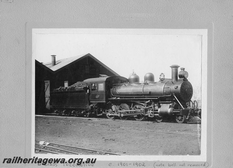 P00435
C class 265, loco shed, Katanning?, GSR line, loco fully lined out, side and front view 
