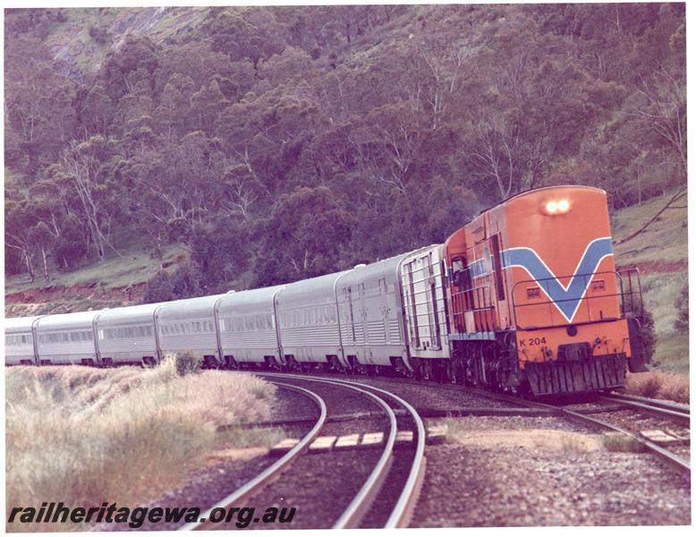 P00504
K class 204, Westrail orange with blue and white stripe livery, heading 