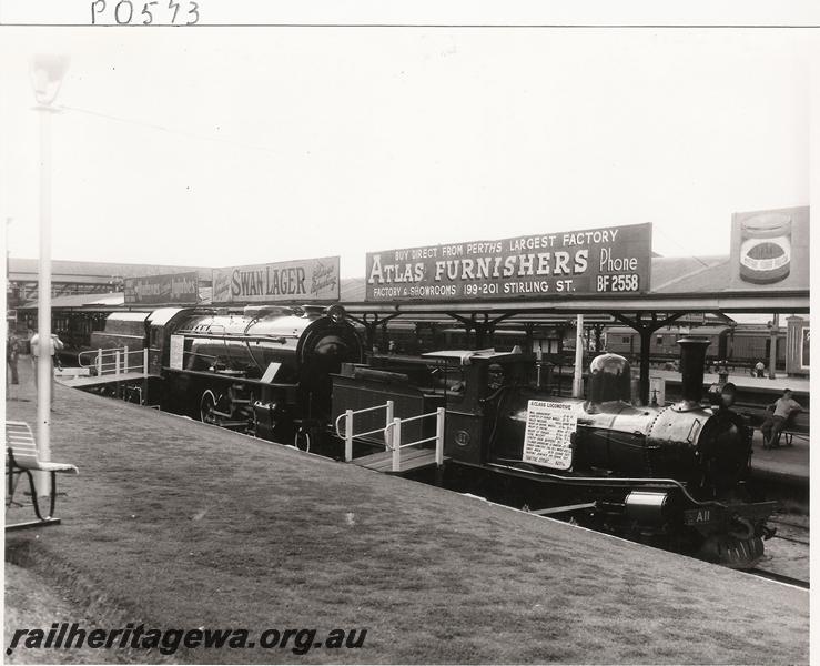 P00573
V class 1209, A class 11, Perth Station, on display to commemorate the introduction of the V class into service and to highlight the difference in size

