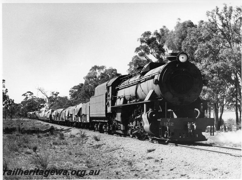 P00739
V class 1212 equiped with a Capuchon chimney, between Bowelling and Collie, BN line, goods train
