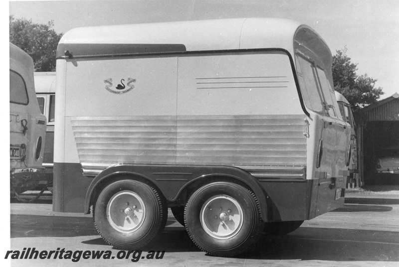 P01593
Railway Road Service bus trailer, side view. Used on the Kalgoorlie/Esperance and the lower South West services out of Bunbury
