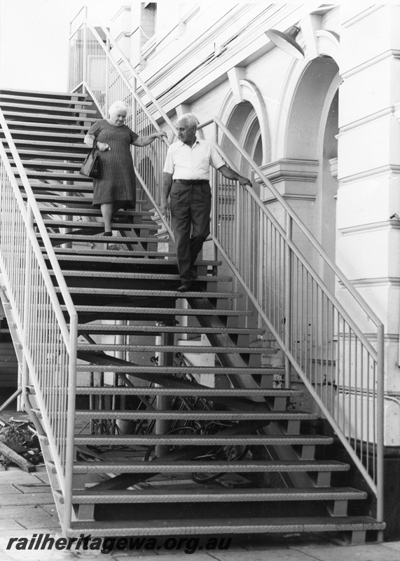 P01618
Stairway from the Horseshoe Bridge to the station forecourt, new, Perth station, view up the stairway.
