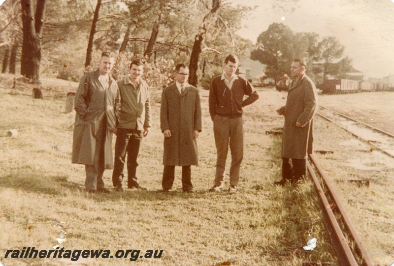 P01877
ARHS members', E. Woodland, I. Carne, D. Tyler, K. Pearce and J. Stanbridge inspect the site of the future Rail Transport Museum.
