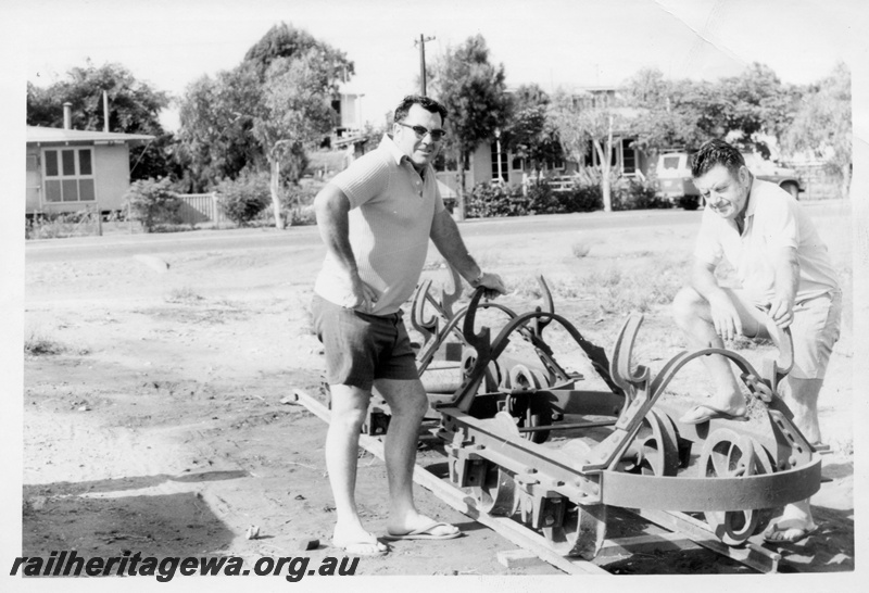 P01883
2 of 2 views of Narrow gauge ore wagons without the hoppers, Whim creek, side and end view
