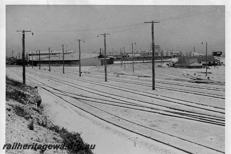 P01906
Marshalling yard, Leighton, devoid of wagons, all but the rails covered with sand, view looking south, same as P13655
