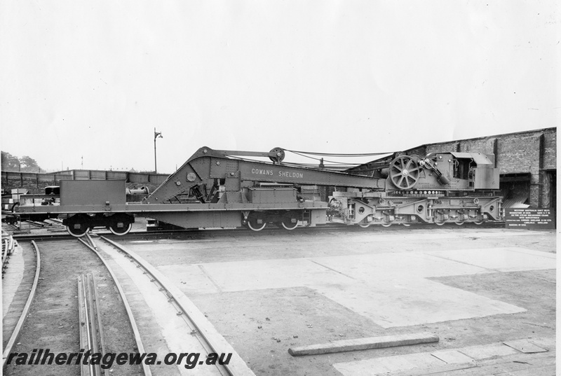 P02002
2 of 2, Steam breakdown crane with matchtruck, 60 ton, Cowans Sheldon & Co Ltd Carlisle England, boom down.
