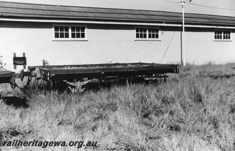 P02414
Derelict flat wagon, side view, Derby tramway.
