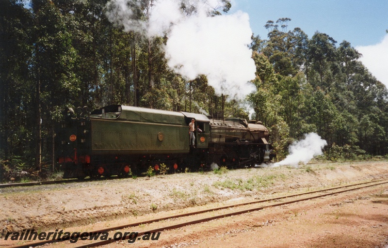 P02888
Pemberton Tramway Company's V class 1213 steam locomotive, end and side view, Lyall Siding near Lambert.
