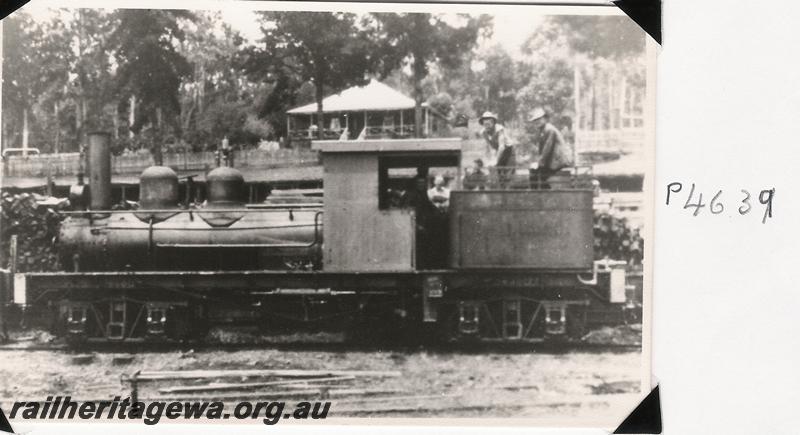 P04639
Millars Shay loco at Kirup Mill, side view of cylinder side
