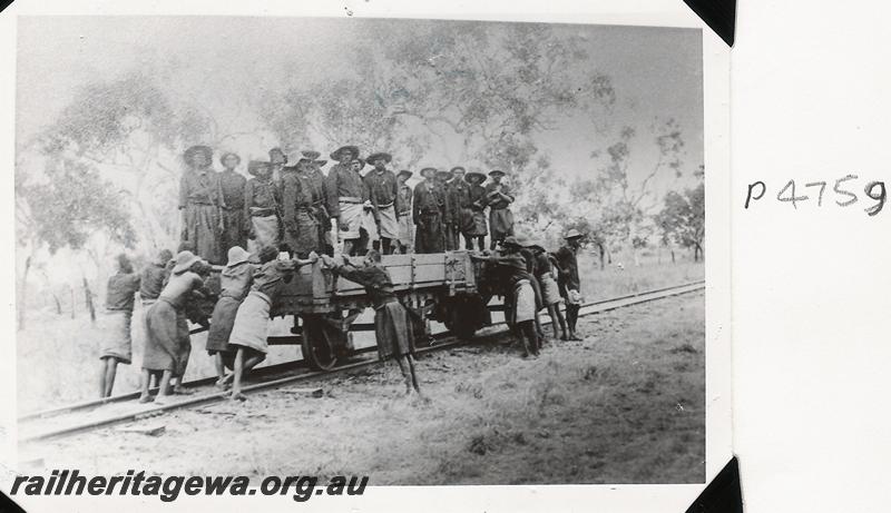 P04759
PWD H class wagon, Derby tramway, Wagon carrying many aboriginal passengers.
