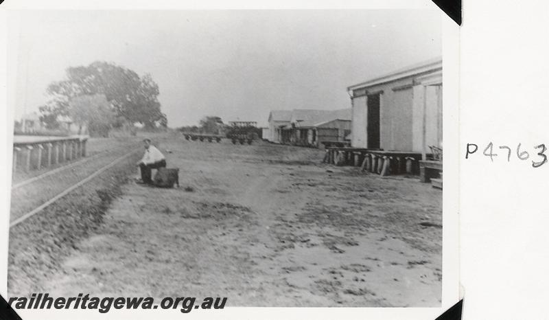 P04763
Derby tramway, view along track showing the loading platform and goods shed
