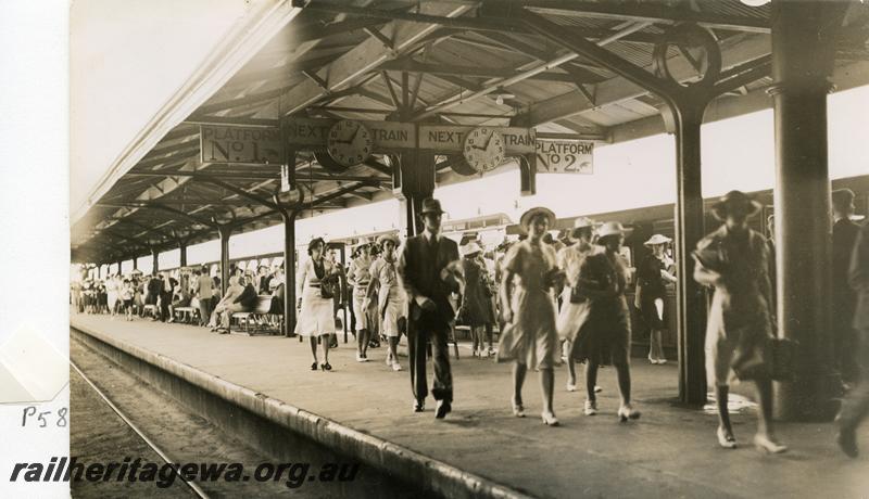 P05803
Platforms 1 & 2, Perth Station, crowded with passengers 
