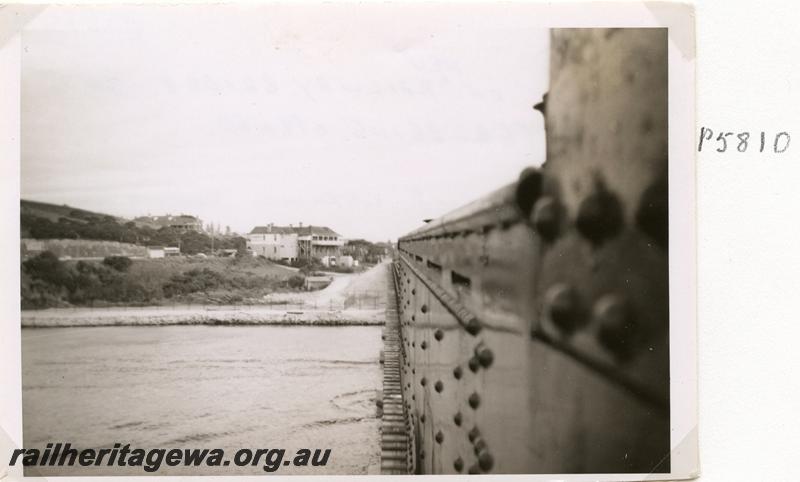P05810
Fremantle Railway Bridge just after reopening  on the 12th, October, 1926 due to collapse on 22 July 1926, view from loco cab, looking south
