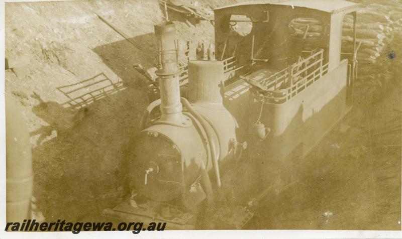 P06356
Sons of Gwalia loco, hauling firewood, elevated font and side view.
