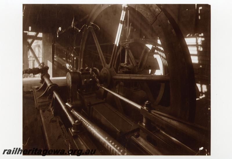 P06672
Mill, Jarrahdale, internal view showing steam engine
