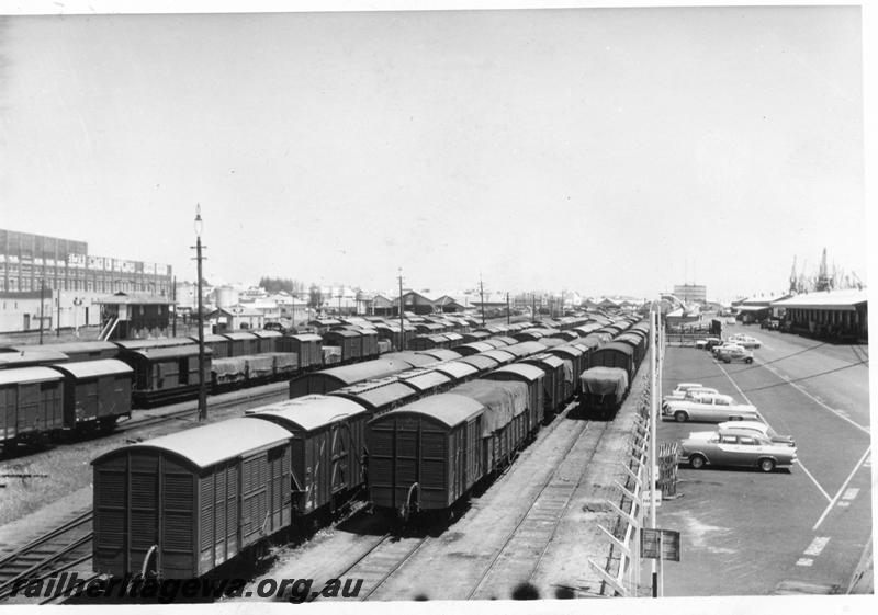 P06749
Yard, Fremantle, looking west, taken at 12.40 pm, E shed in background
