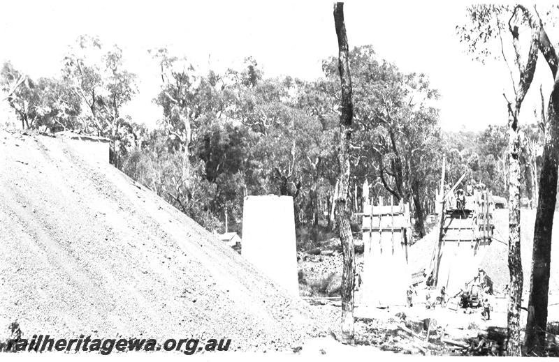 P07355
4 of 10 views of the construction of the deviation at Allanson, BN line, Hamilton River Bridge under construction, concrete pylons being constructed
