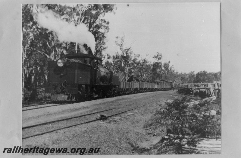 P07596
M class 391 Garratt, mixed train, Plavins 12 kms beyond Dwellingup, PN line,  bunker leading, same as P14891
