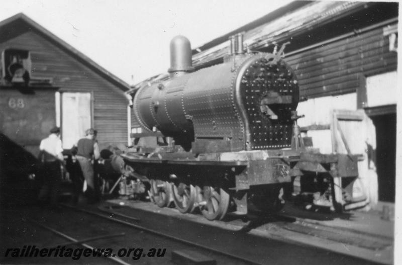 P08259
Millars loco undergoing repairs, Yarloop workshops, view of boiler on frames
