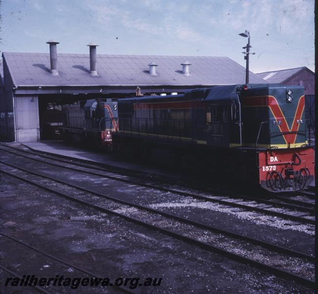 P08841
3 of 5 views of locos located at the Narrogin loco depot, GSR line. DA class 1573 and AB class 1534 in front of the loco shed
