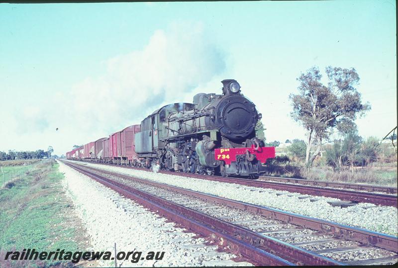 P09673
PMR class 734, down goods on Avon Valley route, water tank behind tender, between Bellevue and Millendon Junction. ER line.

