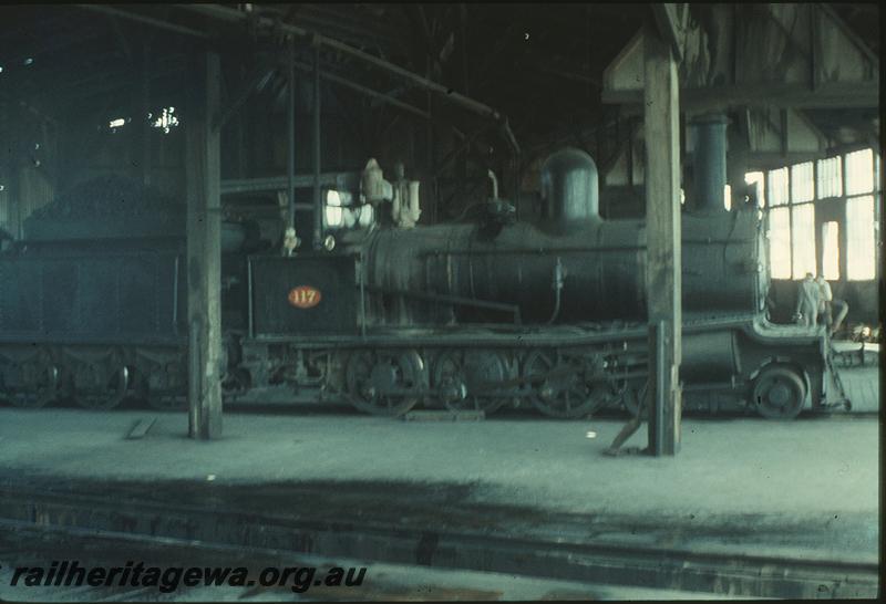 P09963
G class 117, inside roundhouse, Bunbury loco shed. SWR line.
