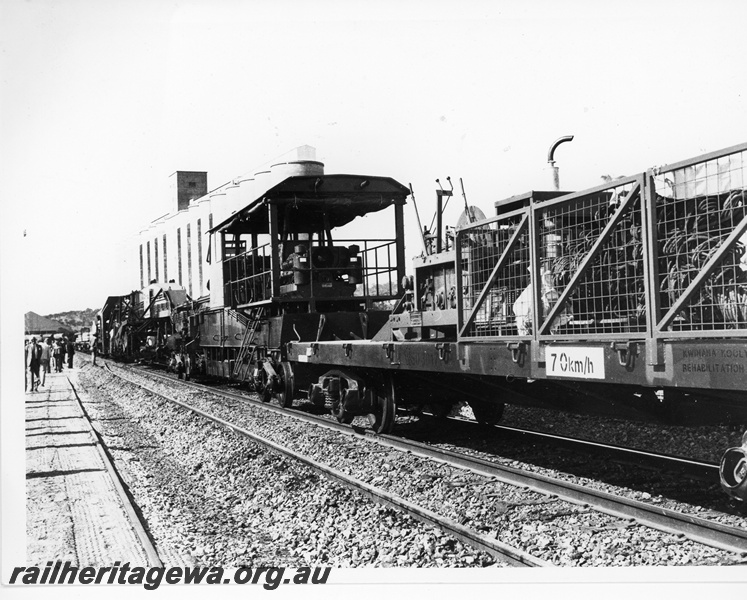P10711
P811 tack renewal machine, at the launch of the standard gauge rehabilitation project between Kwinana and Koolyanobbing. 

