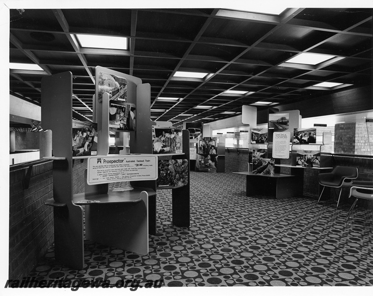 P10756
Advertising stands on display on the Mezzanine Floor at the Westrail Centre.
