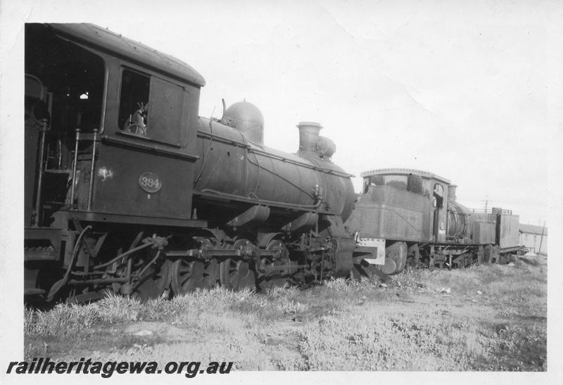 P11017
FS class 394, M class 392 Garratt, tender from Q class 62 lined up view looking along the line. c Aug-Nov 1949
