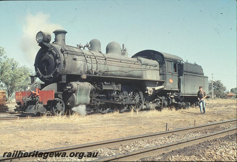 P11302
P class 503, Brookton. GSR line. Front and side view.
