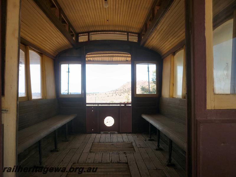 P12065
Tram body, Gwalia to Leonora Tramway, Gwalia Historical Museum, Gwalia, internal view, on display

