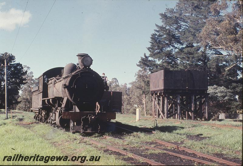P12362
F class 461, water tower with a 25,000 gallon cast iron tank, Boyanup Junction. PP line.
