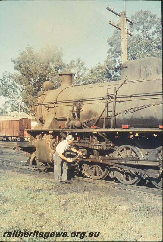 P12479
Oiling motion on W class, Bridgetown loco shed, PP line.
