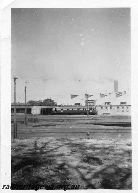P12562
ASA class 445, Sentinel steam railcar, in cream and green livery, East Perth Loco Depot, side view
