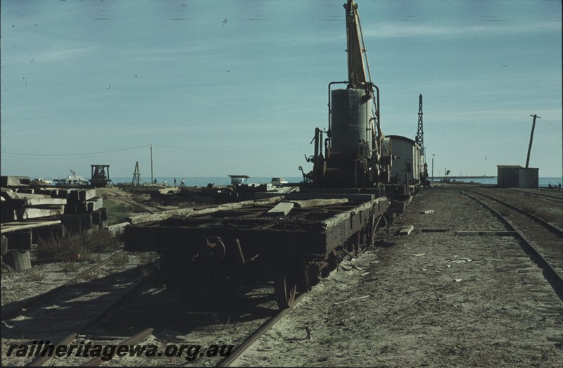 P13026
Jetty wagons, hand crane, jetty area, Busselton, BB line, view along the line.

