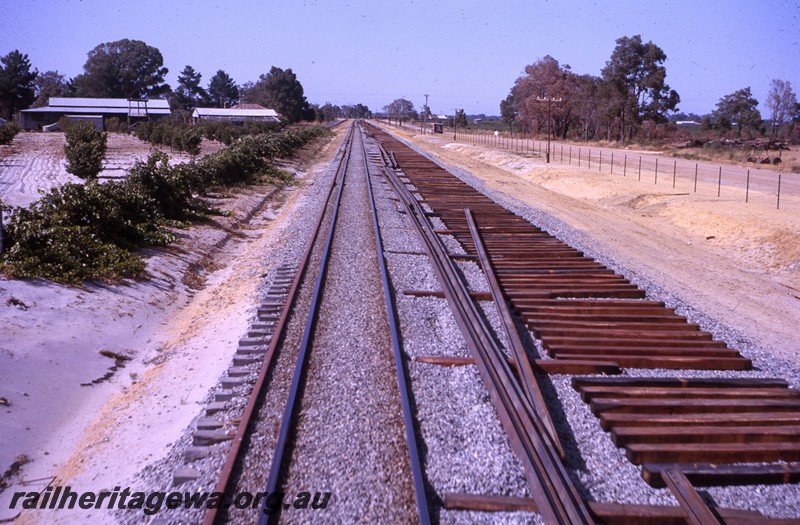 P13067
Trackwork dual gauge and sleepers laid for new track on the standard Gauge project, Herne Hill, view along the track.
