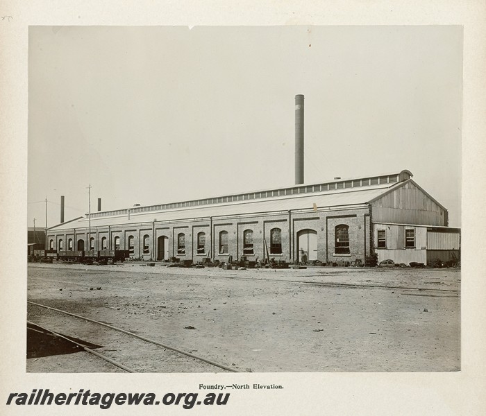 P13404
48 of 67 views taken from an album of photos of the Midland Workshops c1905. Foundry, - North Elevation.

