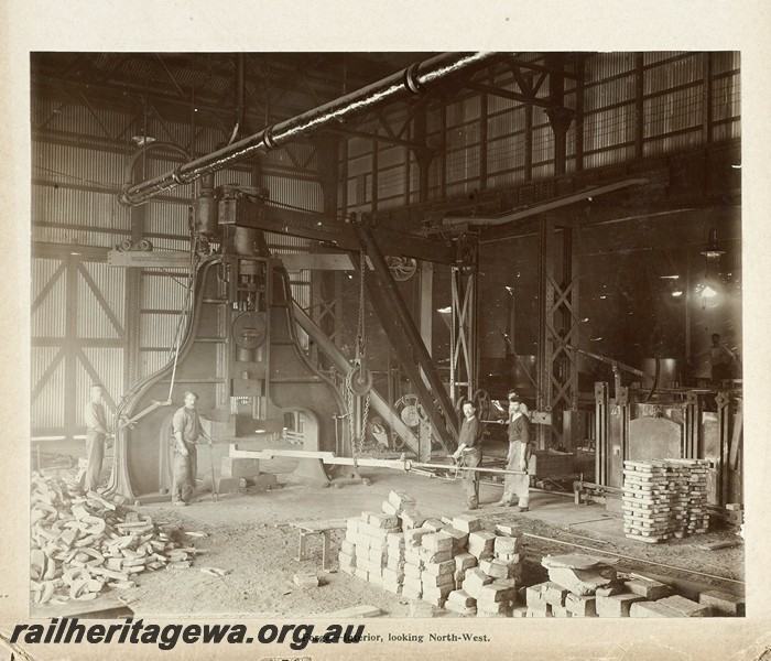 P13418
62 of 67 views taken from an album of photos of the Midland Workshops c1905. Forge, - Interior, Looking North West.
