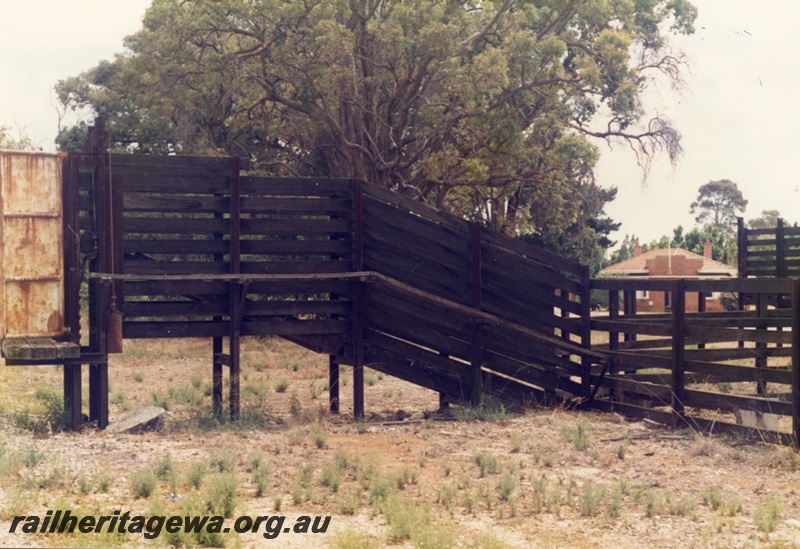 P14755
3 of 8 images of the stockyard at Mundijong, SWR line, loading ramp, side view
