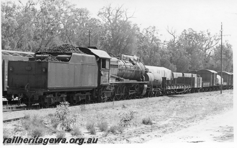 P17379
S class 542 steam locomotive, crossing 104 Goods at Shotts siding. BN line. Rear view of tender . 

