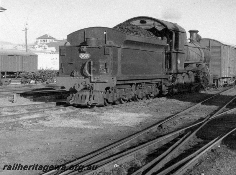 P17650
F class 362 steam locomotive shunting at the former goods yard at Perth. ER line. Rear view of locomotive tender.
