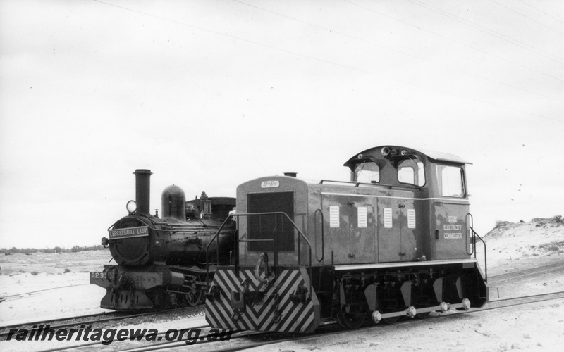 P18188
3 of 3 images of Comeng built SEC diesel at Bunbury Powerhouse, G class 233 and diesel pose together at powerhouse, front and side views

