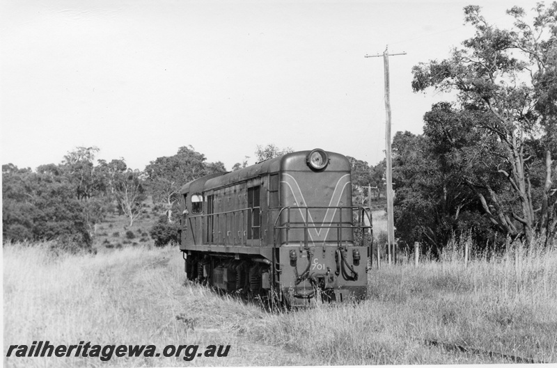 P18497
1 of 5 images of C class 1701 on reclamation train on old ER line, passing site of former Blackboy Hill halt, side and front view

