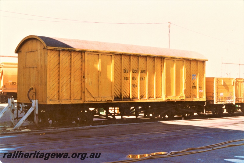 P19415
2 of 4 views of VC class 40721, ex VA 40721, ex MRWA LC class van, accident van carrying Deutschland re railing equipment, Yellow livery with 