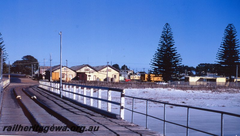 P20776
Esperance - narrow gauge 1st class goods shed  and remains of  railway jetty. CE line. 
