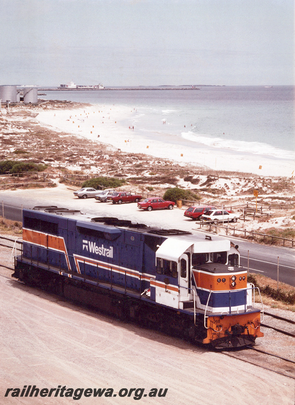 P20863
L class 268 in the one off blue with orange strip livery, Leighton Yard, elevated side and front view
