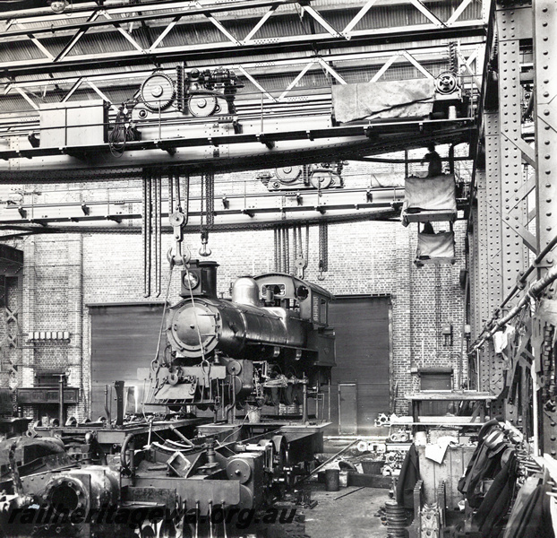 P20894
FS class 277 being lifted by cranes at the  Midland Workshops. ER line.. 
