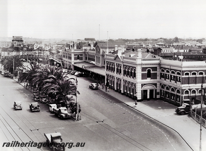 P20909
Perth Railway Station Wellington Street looking west. Photo taken from Boans Store. ER line.

