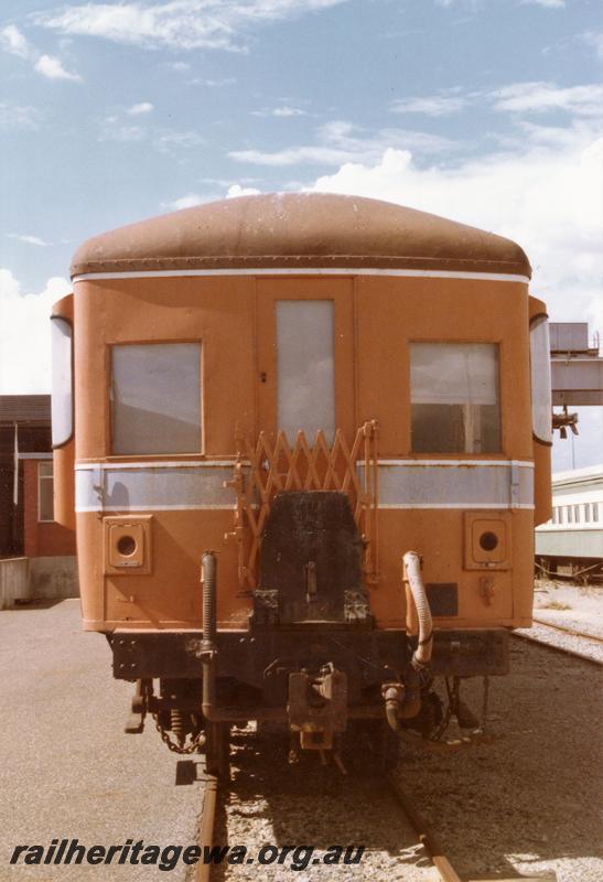 P21485
ALT class 5 Track Recorder Car, ex ASA class 445 Sentinel-Cammell steam railcar, Westrail orange livery, Forrestfield, ex non powered end view
